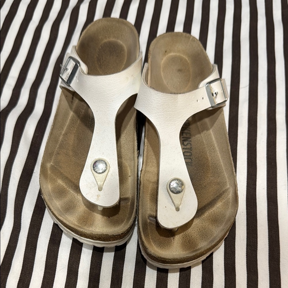 Birkenstock White Sandals with Silver Buckle